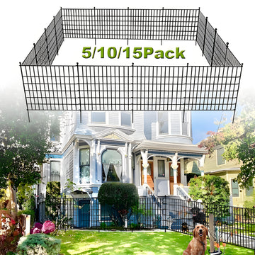 Cerca de jardín negra sin excavación, 5/10/15 paneles, 78.74 cm de alto, alambre metálico resistente al óxido con barrera para animales, ideal para perros y conejos, decoración exterior, cerca temporal para perros, estacas incluidas