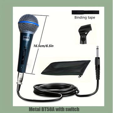 Micrófono Dinámico Profesional BETA58A con Interruptor - Portátil, Acabado Antioxidante para Canto en Escenario, Karaoke y Grabación - Cable XLR de 6.35mm Incluido