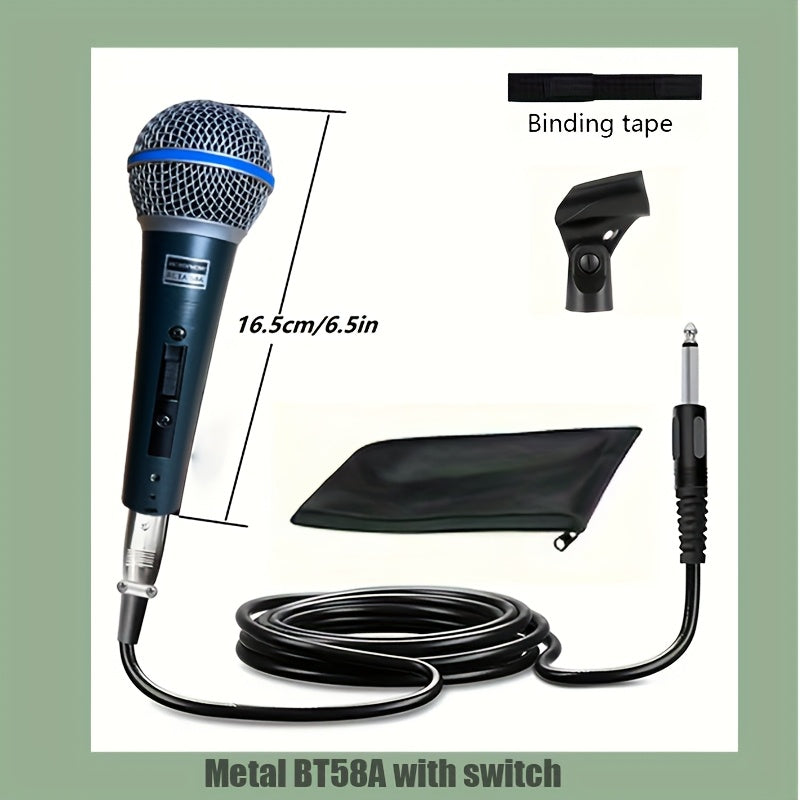 Micrófono Dinámico Profesional BETA58A con Interruptor - Portátil, Acabado Antioxidante para Canto en Escenario, Karaoke y Grabación - Cable XLR de 6.35mm Incluido