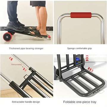 Carro de mano plegable de gran capacidad de 70 kg, mango ergonómico y ruedas giratorias de 360° para uso en escaleras | Telescópico ajustable | Ideal para levantar pesas, transporte de materiales y trabajo eléctrico, equipo de manipulación de materiales,
