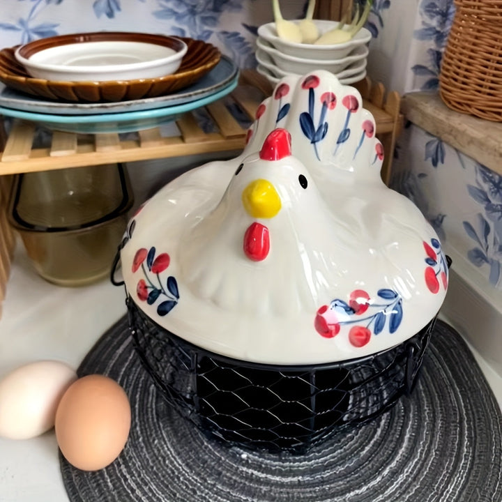 Canasta de Almacenamiento en Forma de Gallina con Tapa - Portahuevos Multifuncional y Organizador de Cocina - Diseño Decorativo para Mantener el Orden en la Mesa - Tapa Sellada Antipolvo para Uso Doméstico y de Cocina