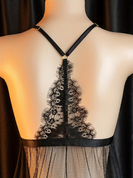 Lencería sexy, camisón con falda corta con abertura, incluye: camisón con falda + tanga, elegante camisón de noche para mujeres, camisón seductor para la cama, bata de batalla apasionada