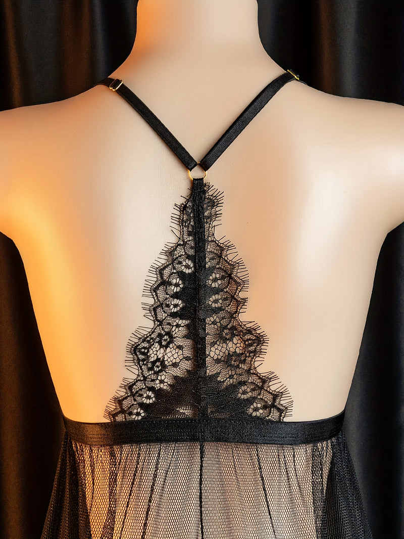 Lencería sexy, camisón con falda corta con abertura, incluye: camisón con falda + tanga, elegante camisón de noche para mujeres, camisón seductor para la cama, bata de batalla apasionada