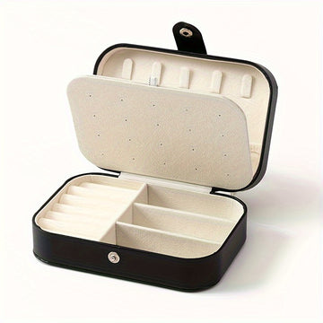 1pc Estuche de joyería clásico de cuero sintético, estuche de viaje portátil, forrado de cuero sintético, con exhibición ajustable y extraíble, para collares, anillos, pendientes, ideal regalo para el Día de la Madre, Estuches de joyería