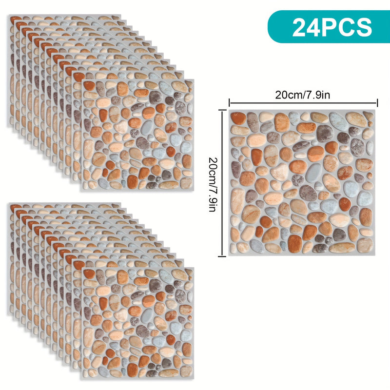 24pcs Pegatinas de Azulejos 3D para Baño - Autoadhesivas, Calcomanías Antideslizantes para Renovación Fácil