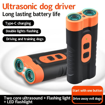 1 unidad de repelente ultrasónico para perros PetSafePro recargable por USB, inhibidor de ladridos de doble núcleo de alta potencia con linterna LED, dispositivo portátil anti-mordeduras para uso exterior