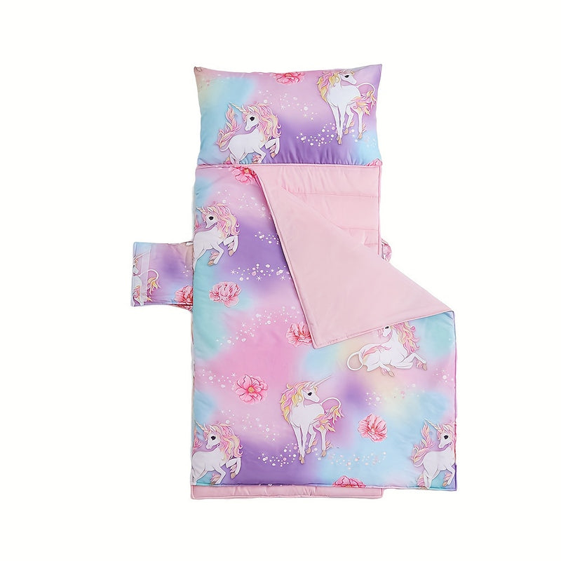 Colchoneta para Siesta Infantil con Temática de Unicornio Beeweed, Diseño Enrollable con Detalles Rosados - 100% Poliéster, Lavable a Máquina, Ideal para Guardería, Preescolar, Viajes y Camping, Colchonetas para Siesta para Preescolares