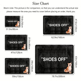 Alfombra Estampada Bohemia 'SHOES OFF' - Suave, Antideslizante, de Franela en Negro | Perfecta para Sala de Estar, Dormitorio, Comedor, Oficina y Decoración de Entrada