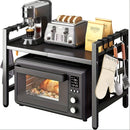 Estante metálico expandible para microondas con ganchos - Organizador vertical de mostrador para tostadora, freidora de aire, arrocera y más - Fácil instalación, construcción metálica duradera, diseño ahorrador de espacio para electrodomésticos de cocina
