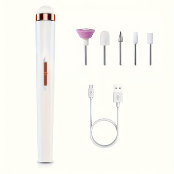 Broca Portátil para Uñas con 5 Accesorios, Recargable USB y Luz LED, Velocidad Ajustable, Ideal para Manicura y Cuidado de Uñas