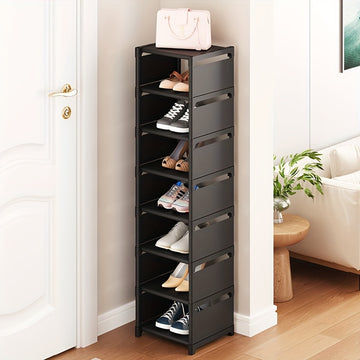Estante para zapatos metálico ajustable de 4/6/8 niveles, sin necesidad de herramientas, portátil, ideal para dormitorios y hogar, solución de almacenamiento multinivel para tenis y calzado, diseño sencillo en blanco/negro, organizador de zapatos durader