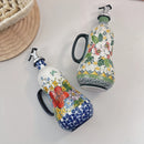 1pc Olla de cerámica para aceite, bomba de aceite de oliva de cerámica pintada a mano y asa, botella de aceite de cocina, elegante diseño floral, gran capacidad, accesorios de cocina, decoración de cocina para el hogar.