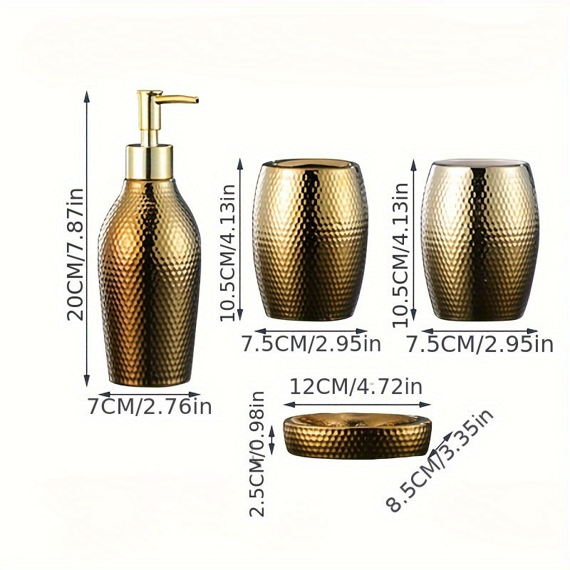 Juego de 4 piezas de accesorios de baño, incluyendo dispensador de agua para maquillaje, recipiente para jabón, vaso y soporte para cepillo de dientes, adecuado para decoración de baño