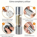 Molinillo de pimienta de doble cabezal, salero con múltiples cabezas, molinillo de condimentos para cocina de restaurante manual, sin suministro eléctrico ni batería, estante de especias de escritorio - Accesorios de cocina para vehículos recreativos