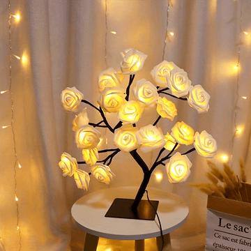 1pc LED Rose Flower Lámpara De Mesa, Valentine Tree Fairy Lights 24LED Rose Flower Tree Lights Día De San Valentín USB Lámpara De Mesa Fairy Maple Leaf Night Light Fiesta En Casa Navidad Boda Dormitorio Decoración Regalo
