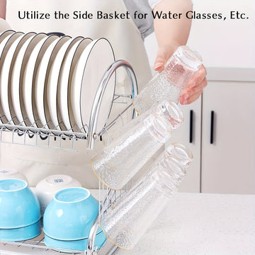 Estante de platos de acero inoxidable en forma de S de dos niveles - Organizador de cocina de encimera que ahorra espacio para platos y tazones, fácil de ensamblar, estructura de hierro duradera, solución de almacenamiento de cocina | Estante metálico el