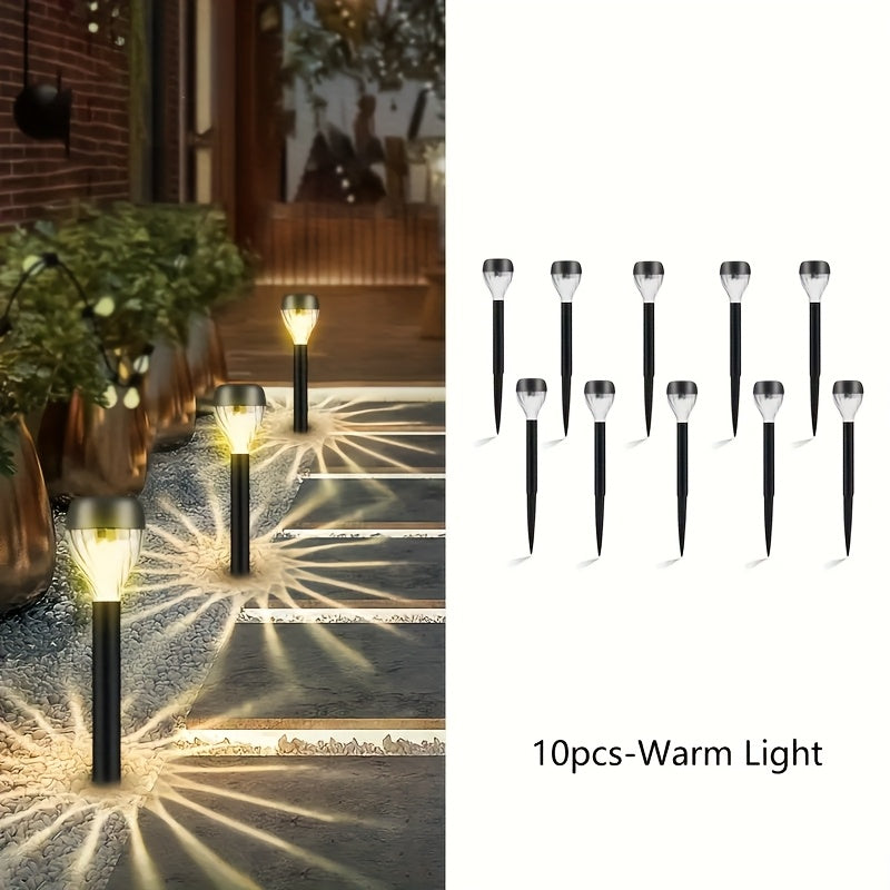 8/10/12pcs Luces de Palo Estilo Nuevo para Exteriores, Luz Cálida LED Proyector para Caminos con Superficie Pulida, Panel Solar y Batería de Níquel Desmontable, Iluminación para Jardines, Patios y Villas
