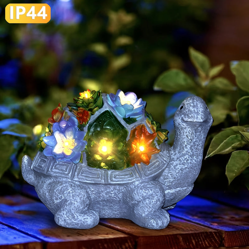 Linterna solar, estatua de tortuga con flores suculentas para exteriores, artesanías de resina, adecuada para patio, jardín, césped, escalones, regalo del Día de la Madre, Halloween, Navidad