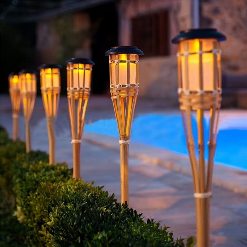 Lámpara solar de 12 LED con efecto de llama parpadeante: decoración de jardín para exteriores, camping, césped, senderos, parques, entradas y jardines, iluminación solar | Efecto de llama parpadeante | Lámpara con energía solar