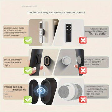 2 unidades Soporte magnético de mando a distancia para montar en la pared, autoadhesivo, de plástico, ligero, sin necesidad de electricidad, independiente, almacenamiento de menos de 3.2 pies cúbicos, menos de 68.58 cm de altura, para mandos de TV, venti