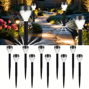 10 paquetes de luces solares para decoración de jardín - Inteligentes con encendido/apagado, alimentadas por energía solar, IP44, adecuadas para césped, patio trasero, camino, carretera privada, jardín, patio y barbacoa (luces solares exteriores blancas/