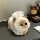 Porta Pañuelos de Gato Siamés Lindo - Decoración Temática Animal para Sala, Mesa de Té o Escritorio Hecha a Mano, Organizador de Lujo Ligero y Decorativo para Papelería, Accesorio de Sobremesa con Diseño Juguetón y Textura Suave
