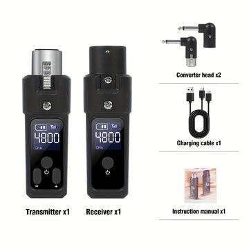 Sistema de Micrófono Inalámbrico NGUVMN con Conector XLR, Transmisión de Larga Distancia de 2.4GHz, Alimentado por USB, Sin Retroalimentación, Negro de Resina, Compatible con Micrófonos Condensadores y Dinámicos, Amplificadores y Tubos de Soplado, Superp