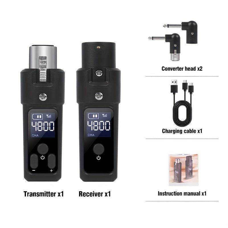 Sistema de Micrófono Inalámbrico NGUVMN con Conector XLR, Transmisión de Larga Distancia de 2.4GHz, Alimentado por USB, Sin Retroalimentación, Negro de Resina, Compatible con Micrófonos Condensadores y Dinámicos, Amplificadores y Tubos de Soplado, Superp