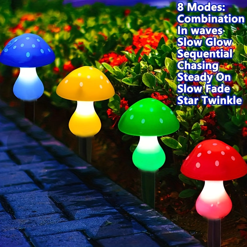 8 luces de sendero de jardín al aire libre con LED, luces solares de césped de hongo, iluminación de paisaje al aire libre, 8 modos de iluminación, lindas luces nocturnas decorativas para fiestas en el patio.
