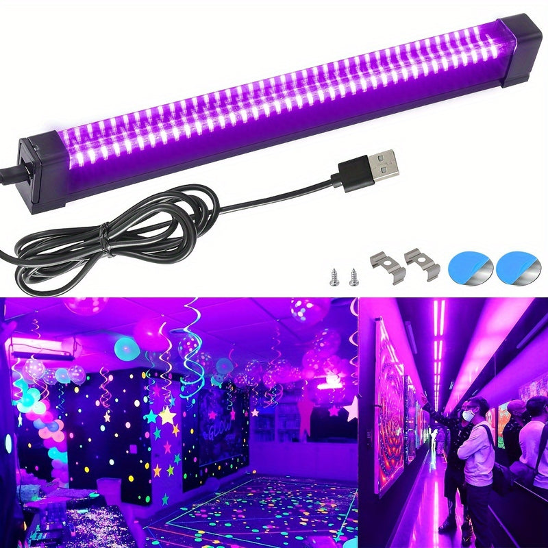 1 pza. Barra de luz negra UV, luz negra LED de 12.5 pulgadas/32 cm, para tapiz fluorescente, pintura corporal, fiesta brillante, luces de tira UV, instalación de succión/hebilla magnética, alimentación USB de 5 V, 385-400 nm.