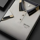 Camiseta polo ligera y suave para hombre con estampado de letras "MILANO ITALIA" - Transpirable para verano, uso casual y empresarial, ajuste regular, cuello con botones, perfecta para vacaciones y uso diario, ropa de vacaciones, diseño de contraste eleg