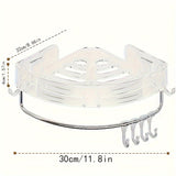 Estante de esquina transparente: Organizador para baño o cocina - Montado en la pared, adecuado para varios tipos de habitaciones, con 5 ganchos para almacenamiento adicional Decoraciones de Halloween y Navidad