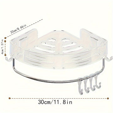 Estante de esquina transparente: Organizador para baño o cocina - Montado en la pared, adecuado para varios tipos de habitaciones, con 5 ganchos para almacenamiento adicional Decoraciones de Halloween y Navidad