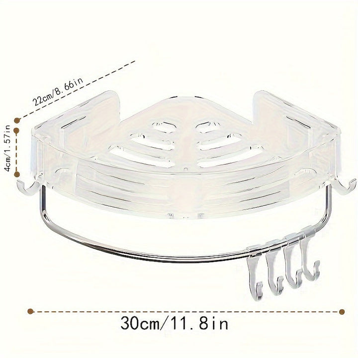Estante de esquina transparente: Organizador para baño o cocina - Montado en la pared, adecuado para varios tipos de habitaciones, con 5 ganchos para almacenamiento adicional Decoraciones de Halloween y Navidad