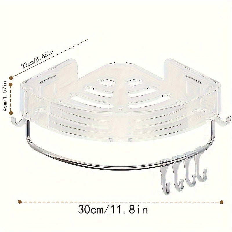 Estante de esquina transparente: Organizador para baño o cocina - Montado en la pared, adecuado para varios tipos de habitaciones, con 5 ganchos para almacenamiento adicional Decoraciones de Halloween y Navidad