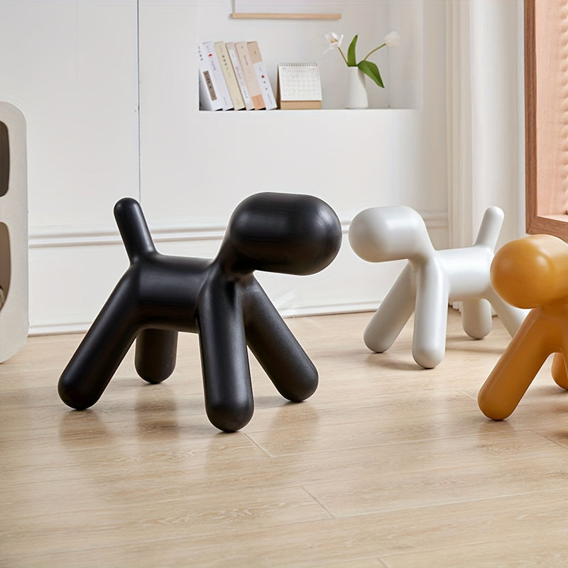 Banco de almacenamiento de perro de caricatura ecléctico, otomana de plástico sin brazos ni respaldo, taburete de cambio de zapatos de animal minimalista moderno, mueble sin relleno