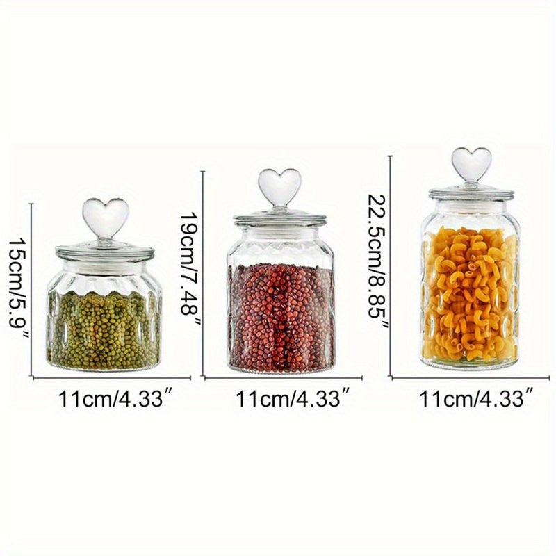 Tarros de Vidrio en Forma de Corazón para Alimentos 22oz/32oz/45oz - Contenedores Herméticos y Elegantes, ¡Perfectos para Granos y Galletas!