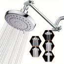Cabezal de ducha de lluvia de alta presión de 12,7 cm con brazo de extensión de 25,4 cm, ajustable en 5 modos, acabado pulido, montaje en pared, plástico redondo, no requiere electricidad.