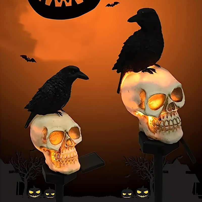 Decoración Gótica de Halloween con Energía Solar - Lámpara Colgante o Independiente para Exterior/Interior con Calavera Brillante, Panel Solar Desmontable, Encendido/Apagado Automático, Sin Control Remoto - Iluminación Espeluznante para Patio, Jardín o F