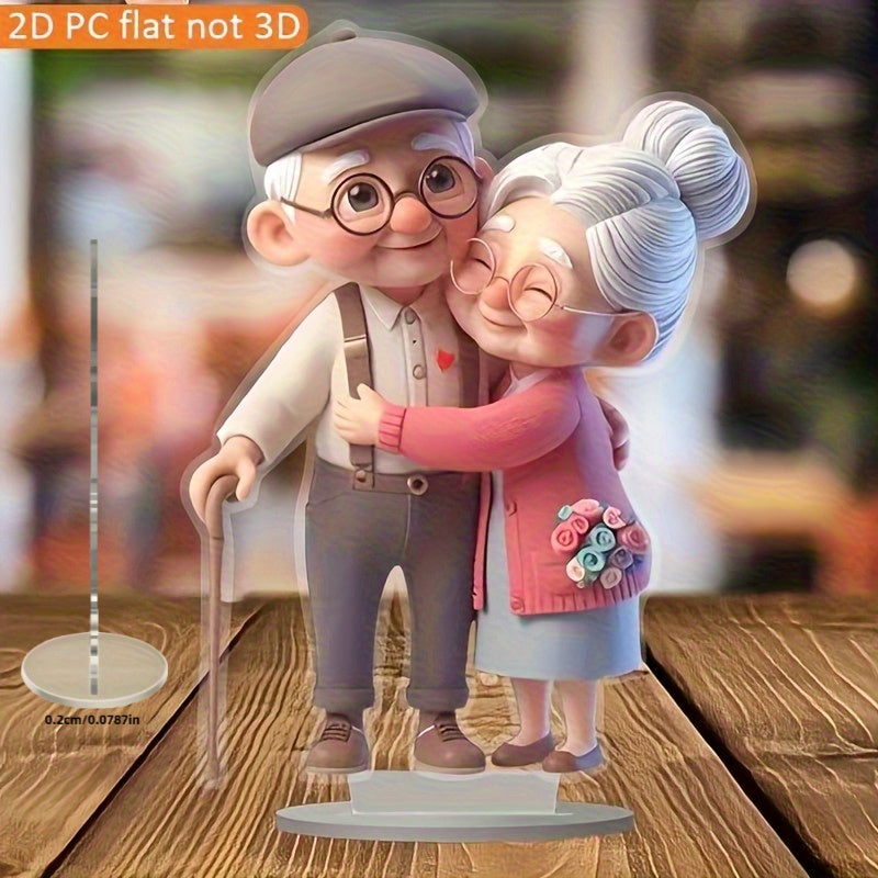 Adorno de Mesa Abrazo de Pareja Suave para Todas las Estaciones, Impresión Plana en 2D, Sin Necesidad de Energía, Regalo Ideal para Familia, Oficina, Dormitorio, Sala de Estar, Decoración Festiva, Figura de Pareja Anciana, Adorno Plano en 2D