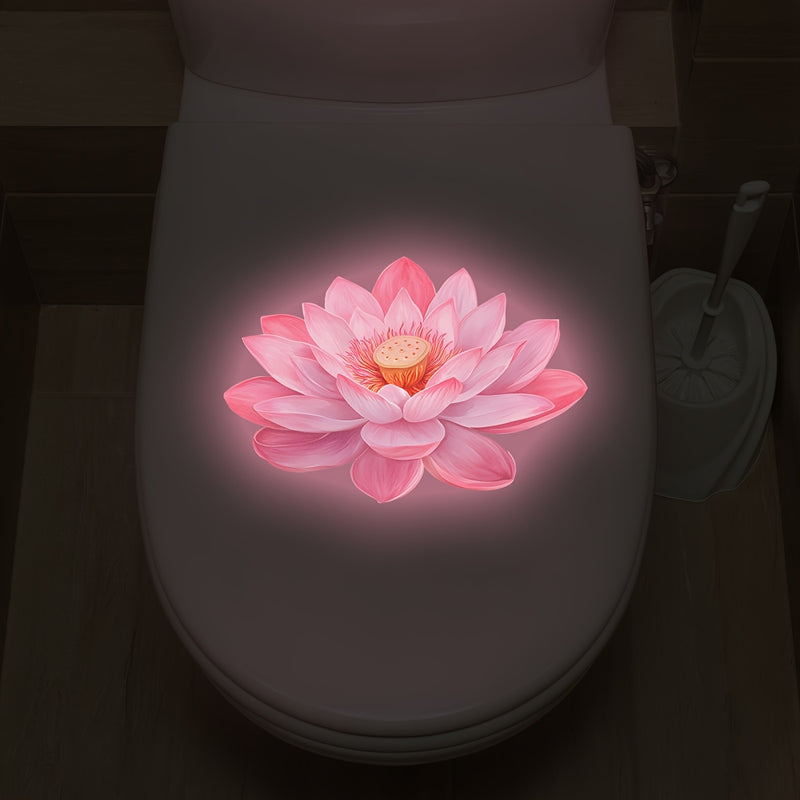 1 pieza Pegatina Luminosa para Inodoro de Baño, Luz Nocturna para Pared con Diseño de Loto - Pegatinas de PVC Rosa Suave, Adecuadas para el Baño y la Asiento del Inodoro, Pegatinas Decorativas para el Hogar