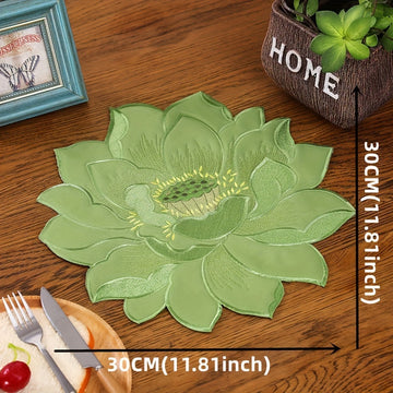 Camino de Mesa Bordado con Flores de Loto Elegante - Rojo Vivo, Blanco, Naranja, Rosa, Verde Mantel de Poliéster para Navidad, Fiestas, Bodas y Decoración del Hogar (15x15cm/30x30cm/35x35cm), Decoración Navideña