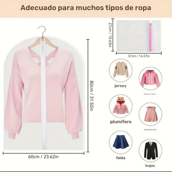 6 piezas de fundas transparentes para ropa con cierre de cremallera - Cubiertas de poliéster resistentes para trajes, camisas, vestidos, abrigos - Organizador portátil de armario EVA para dormitorio, clóset, hogar, residencia, almacenamiento de ropa