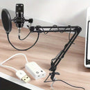 BM-800 Micrófono de condensador con cable, negro, alimentado por USB, conector de 3,5 mm, cuerpo de hierro, para chat de voz y grabación, con accesorios