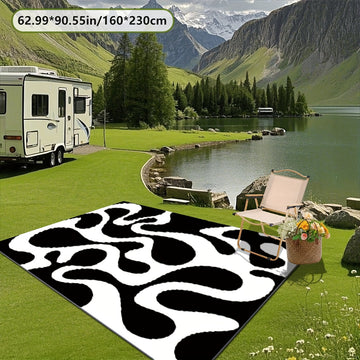 Impresión digital 2D plana con patrón geométrico, alfombra decorativa de estilo artístico, almohadilla interior para RV, alfombra para tienda, patio, entrada, camping, adecuada para camping al aire libre, senderismo, viajes en carretera, balcón, patio, c