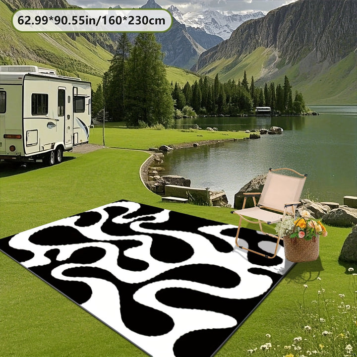 Impresión digital 2D plana con patrón geométrico, alfombra decorativa de estilo artístico, almohadilla interior para RV, alfombra para tienda, patio, entrada, camping, adecuada para camping al aire libre, senderismo, viajes en carretera, balcón, patio, c