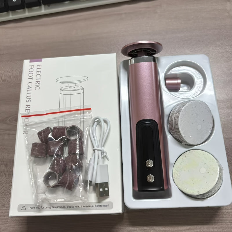 XFF Conjunto de herramientas de exfoliación de pies rosas y púrpuras nuevas, máquina de pedicura de velocidad ajustable con discos de papel de lija, adecuada para hombres y mujeres para exfoliarse en casa o en salones de belleza - Portátil y de remoción
