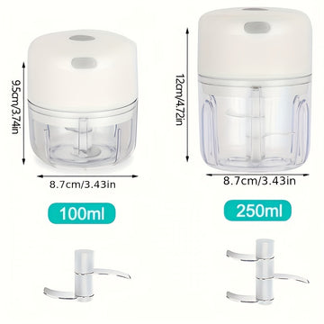 100ml/250ml Mini Picadora de Ajo de Cocina Eléctrica, Picadora de Carne, USB Recargable Masher