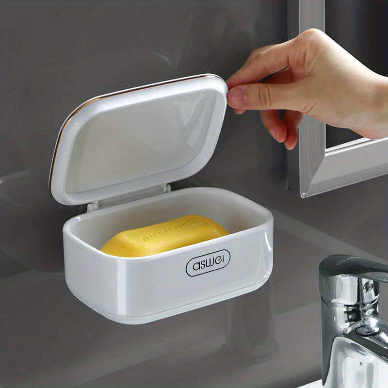 Jabonera de Pared a Prueba de Fugas con Tapa - Plástico Duradero, Accesorio de Baño Rectangular, Porta Jabón, Contenedor de Jabón, Bandeja de Goteo