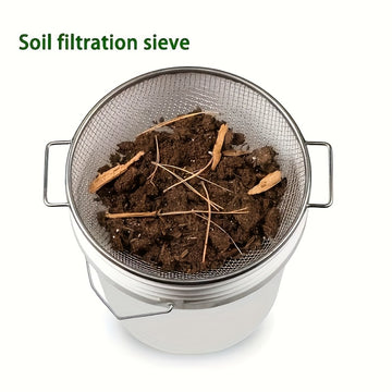 Cedazo de tierra con mango redondo - Cesta de malla metálica galvanizada de alta calidad, resistente a la corrosión y duradera para la eficiente eliminación de tierra, piedras y desechos - Fácil de usar, herramienta esencial para el jardinería con diseño